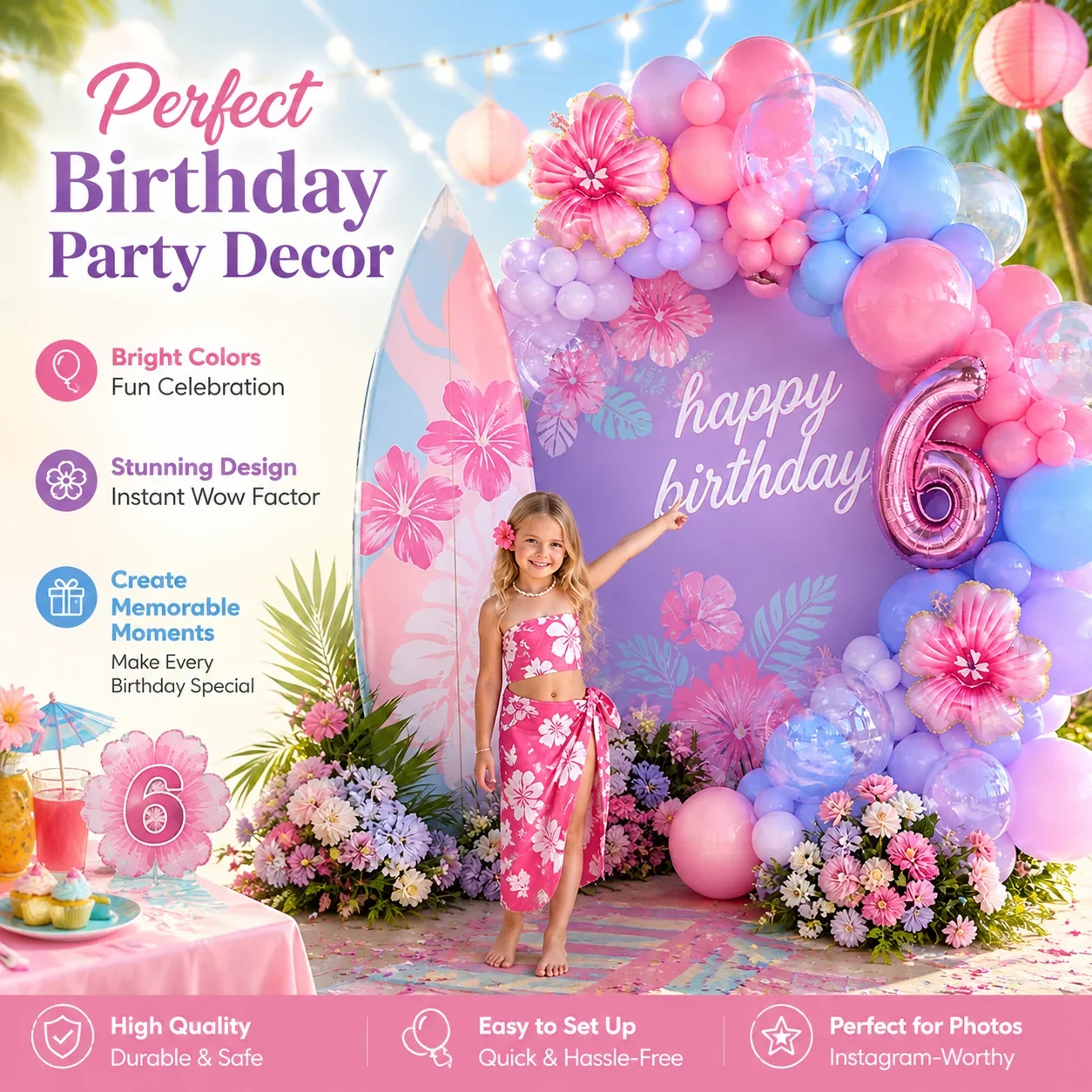 Cartoon Purple Blue Pink Latex Balloons Arch Garland Kit Stitches Palm Tree Hibiscus Flower Kids Birthday Party Balloon Decor