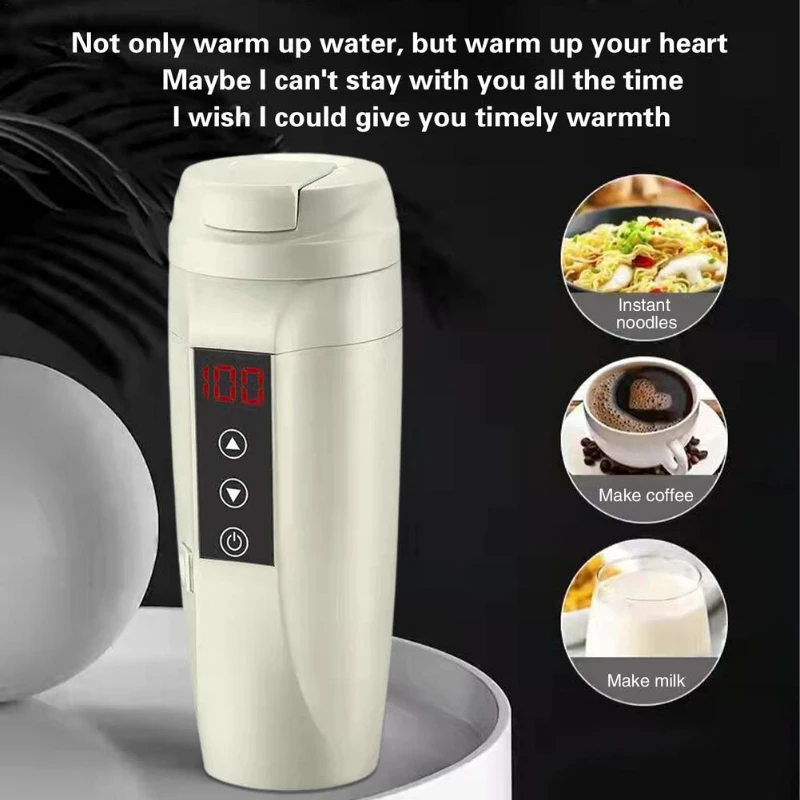 Car Heating Cup Temperature Thermos Cup Stainless Steel Travel Mug Smart Car Insulation Coffee Milk Portable Kettle Mug Heater