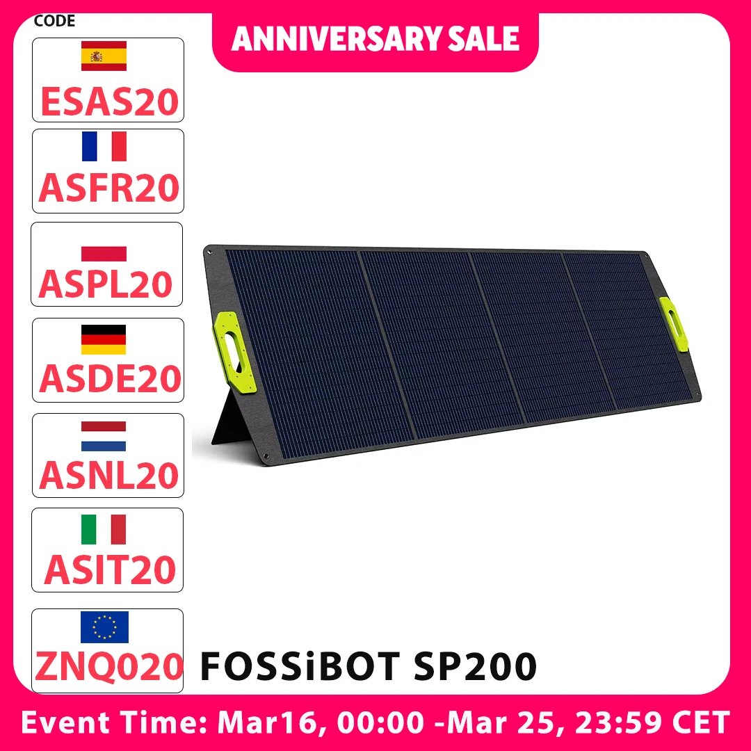 FOSSiBOT SP200 200W Foldable Solar Panel 23.4% High Cell Efficiency ETFE Coating Adjustable Kickstands for Home RV Camping