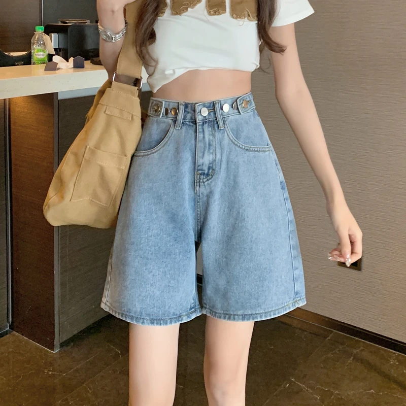 

Женская джинсовая одежда больших размеров с высокой талией и широкими штанинами, удобная свободная посадка, летняя модная одежда больших размеров