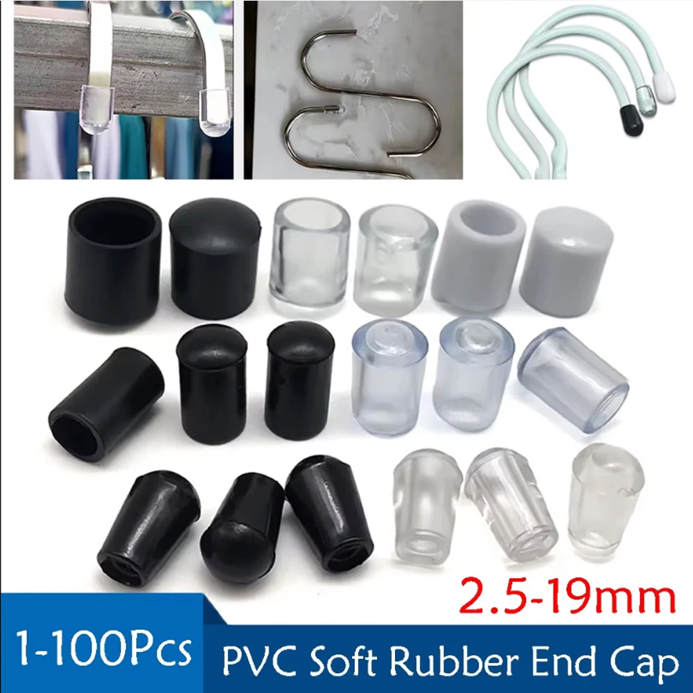 2.5mm-19mm PVC Round End Cap Cover Screw Thread Protector Cover Rubber Caps Coat hanger Wire Steel Pipe Protective Sleeve