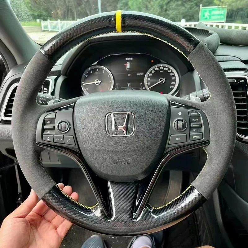 

For Honda UR-V Avancier Steering Wheel Cover Genuine Leather 14-17 Spirior Hand-stit Non-slip Car Steering Wheel Braid Cover