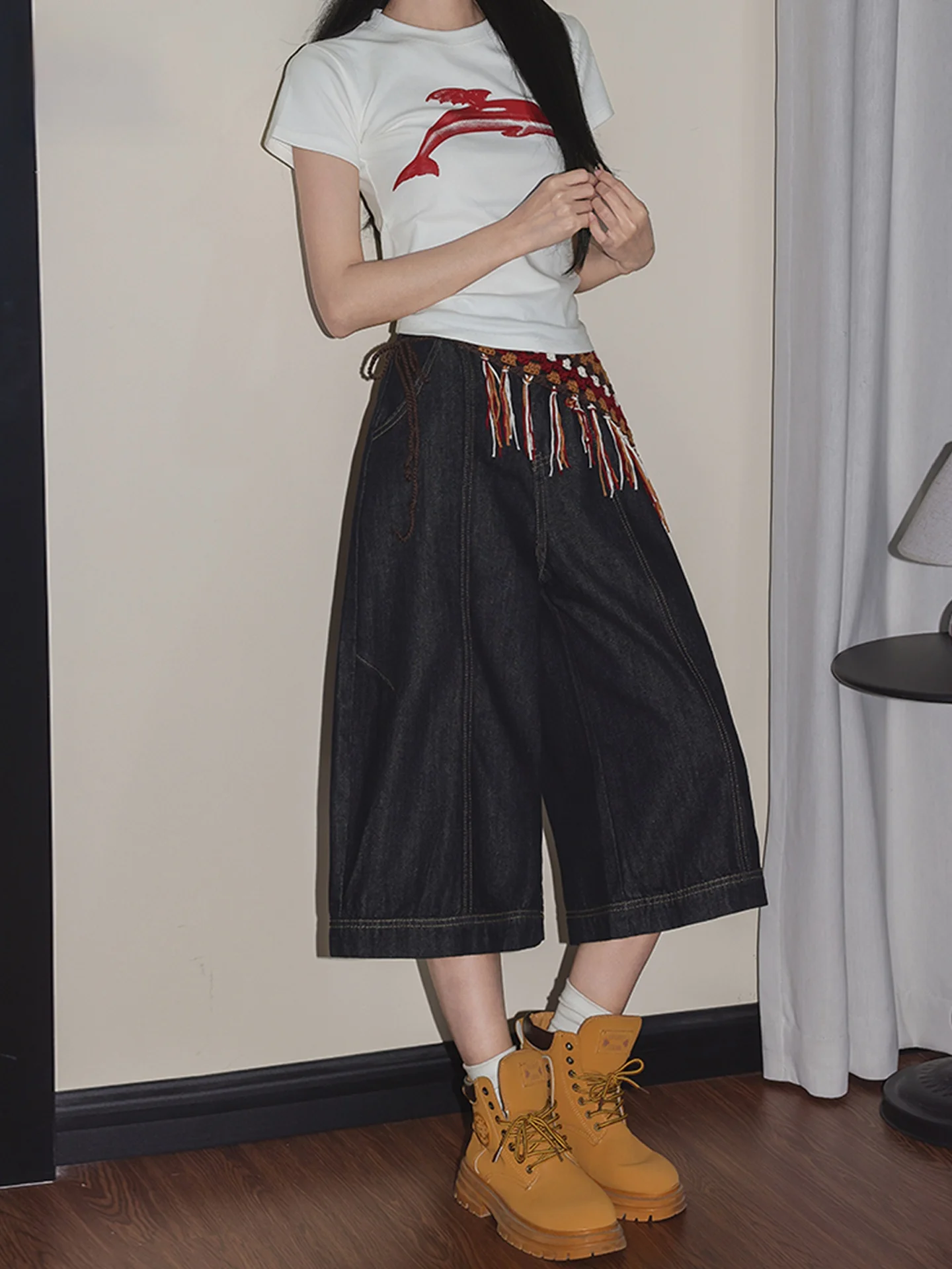

Retro High Waist Seven-Five Denim Blue Jeans Women's Loose Lazy Style Drapey Wide Leg Casual Trousers Summer Fashion