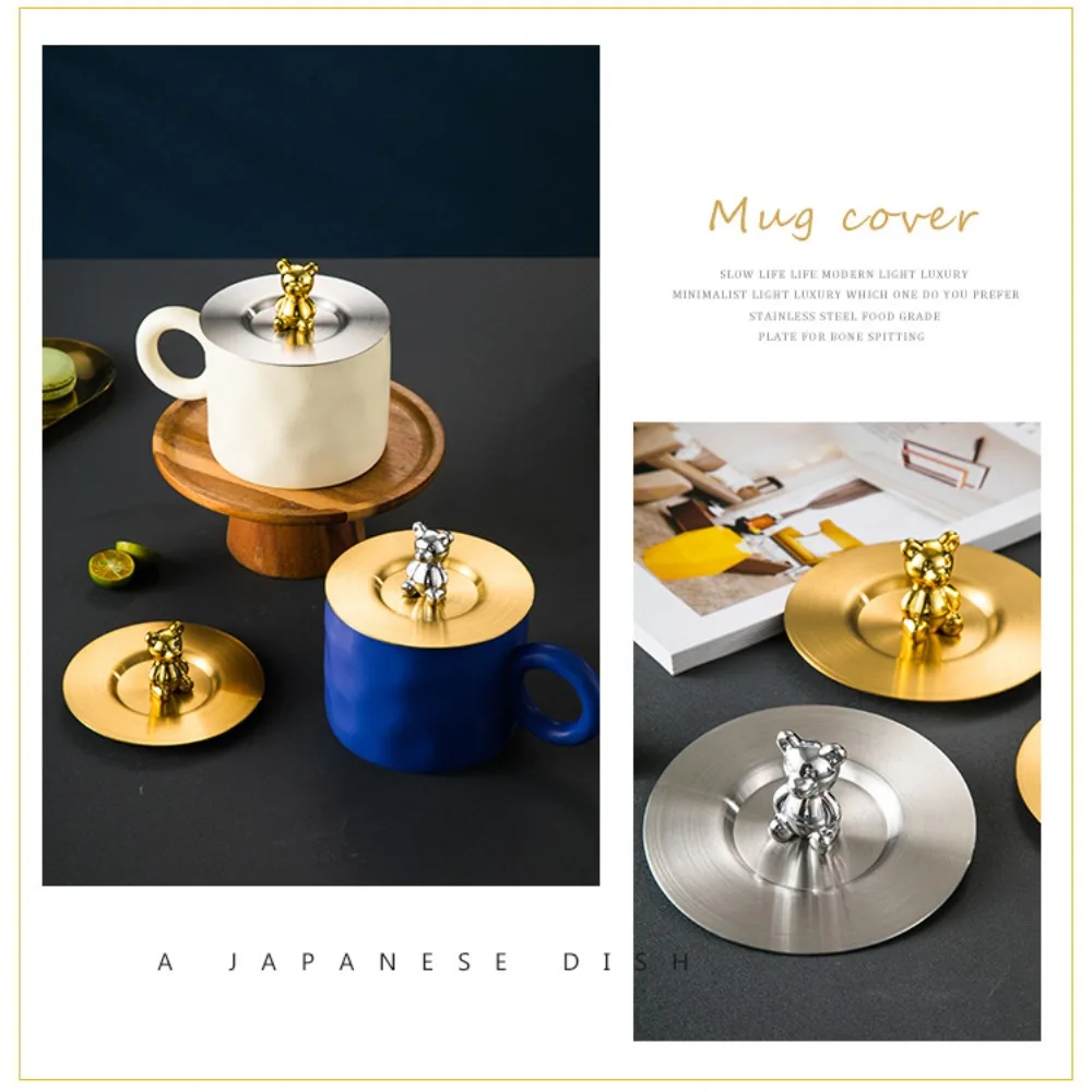 Reusable Mug Glass Cup Lid Thickened Leakproof Seal Suction Cup Cover Bear Tea Coffee Cover Stainless Steel Cup Lid Cap