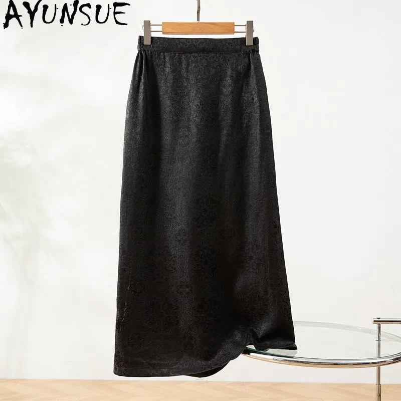

AYUNSUE Xiangyunsha Шелковые женские юбки с высокой талией, эластичные черные юбки для женщин, высококачественная женская одежда