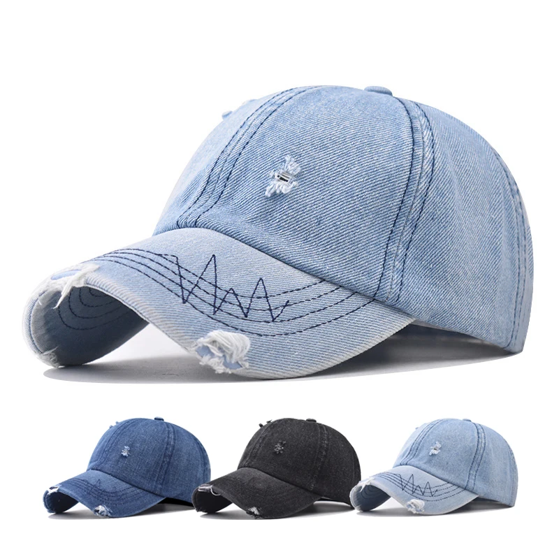Couples baseball cap Hole Cap Korean version Sun hat Hole Spring Autumn Wash denim Woman's hat Cap Hip Hop Fitted Cap