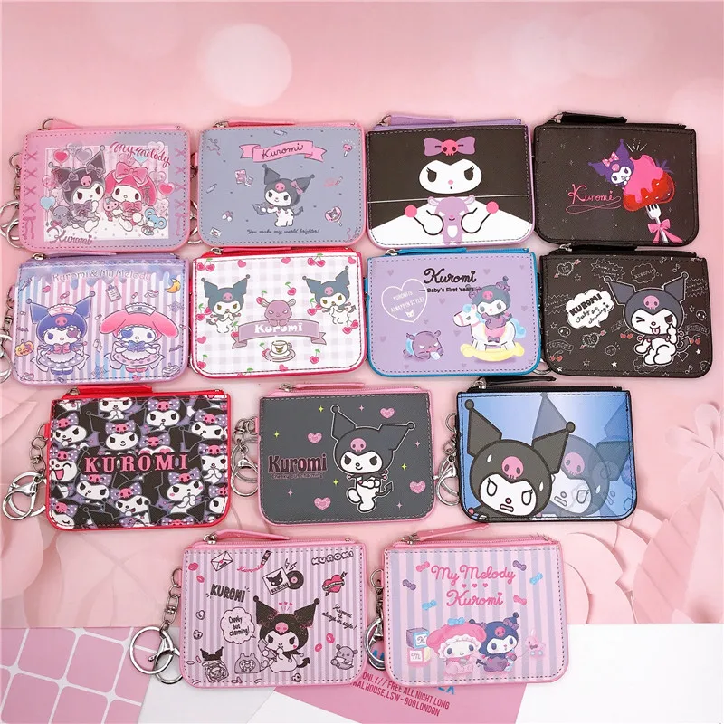 

Kawaii Sanrios Wallet Keychain My Melody Kuromi Pu Casual Money Bag Coin Purse Card Holder Cute Folding Card Bag Female Walle