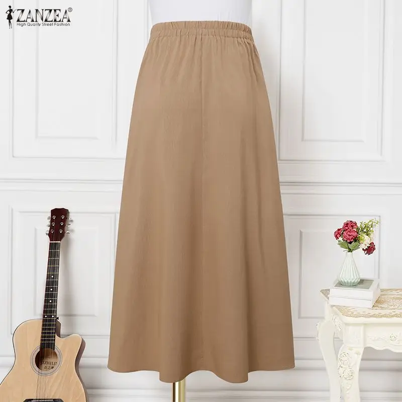 2026 ZANZEA レディース レース マキシスカート ファッション 夏 エラスティックウエスト ジュープ ファルダス サイヤ ハイウエスト フリル ソリッド カジュアル ルーズ ボトムス