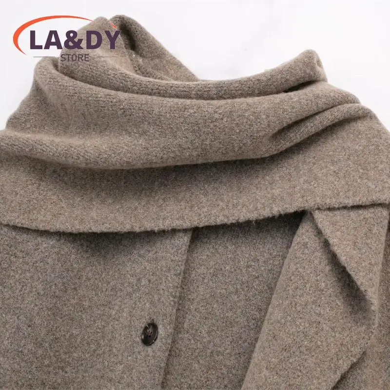 High Quality 2024 Winter Women Fashion Loose With Scarf Knit Jacket Coats Female Solid Color Casual Long Sleeve Pocket Outerwear