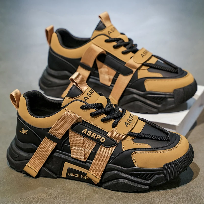Men's casual sports shoes with multi-color patchwork. Lace-up. Low top. Bread shoes. Suitable for all seasons.
