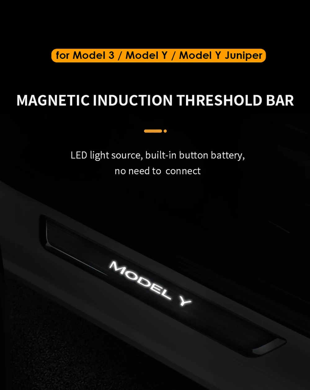 Newest Wireless LED Illuminated Pedal for Tesla New Y Juniper 3 Highland Magnetic Detection Door Sill Edge Protector Model 3 Y