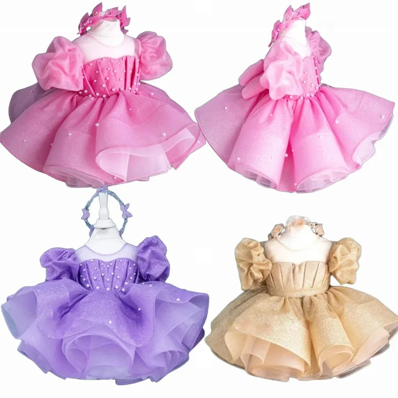 Kids Baby Princess Bow Sequin Tulle Flower Girl Dresses First Communion Dresses Birthday Christmas Gift Wedding Party Birthday