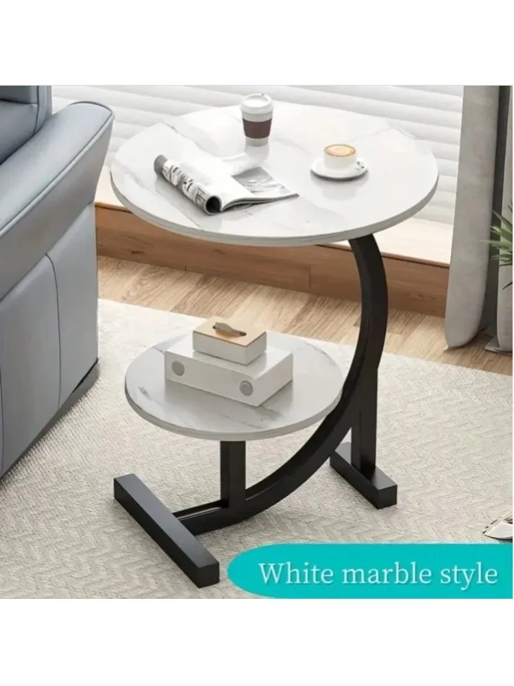 Simple Luxury Solid Wood Circular Coffee Table - Modern Double-Layer Sofa Side Cabinet, Creative Lightweight Luxury Side Table, Chic And Simple Living Room Circular Coffee Table, Suitable For Bedroom, Balcony, Living Room And Kitchen Leisure Tables