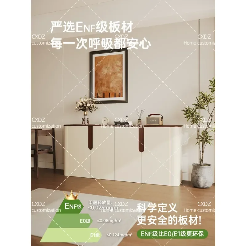 Cream antique dining side cabinet living room wall integrated locker small apartment arc storage locker tea cabinet