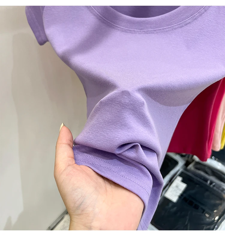 2026 Sexy Quadratischer Ausschnitt Slim T-Shirt Damen Baumwolle Elastisch Basic Einfarbig Lässige Oberteile Kurzarm Dünne T-Shirts Transparent – Detail 21