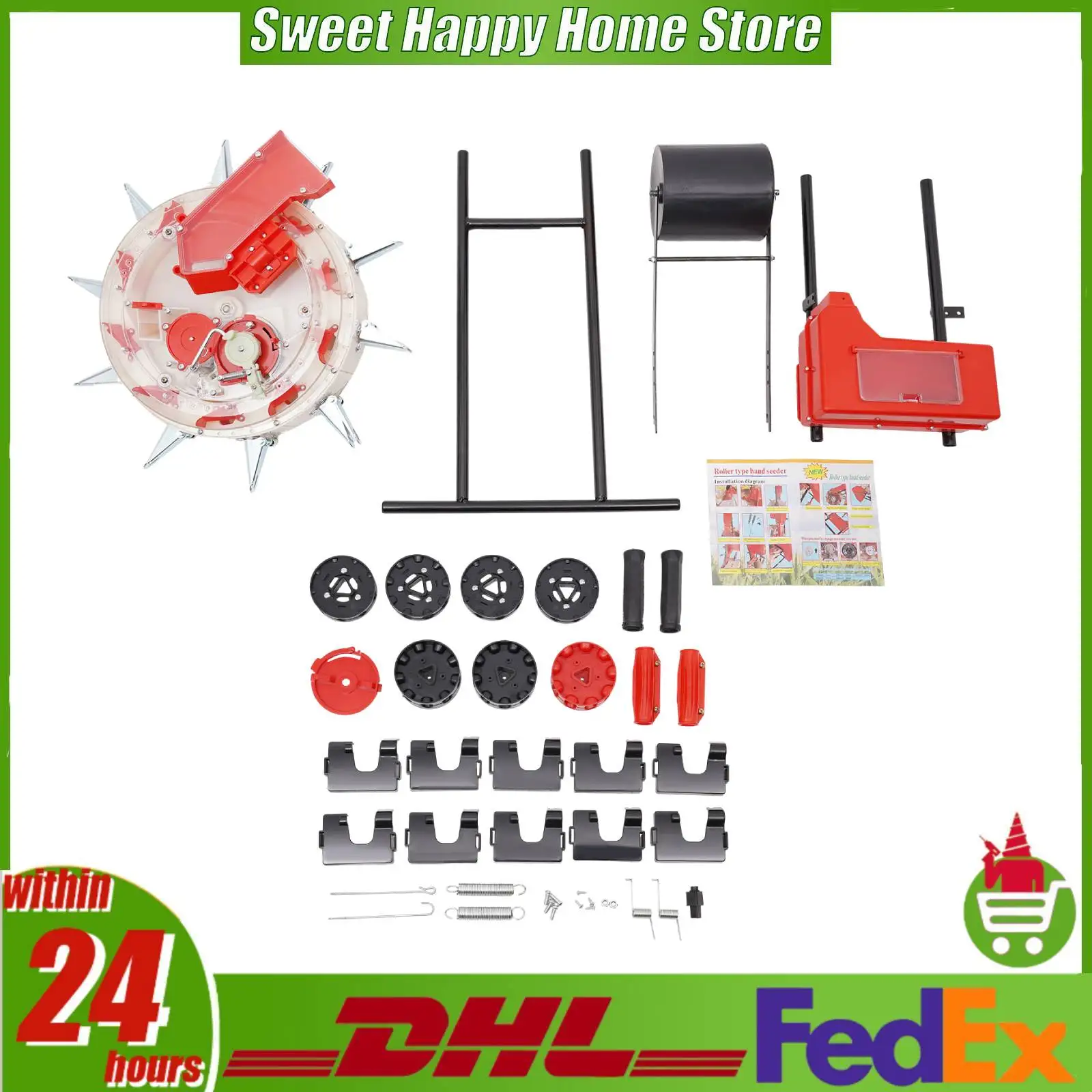 Garden Push Seeder, Hand-Push Seeder 10 Openings and 7 Openings, Large Capacity 8.27lbs Adjustable Depth for Corn Soybean Peanut Seeds