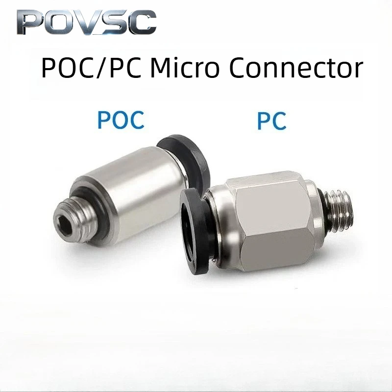Conector de Mangueira de Ar Mini POC com Rosca Hexagonal Interna M3-6, Engate Rápido para Tubos Pneumáticos de 3, 4 e 6mm