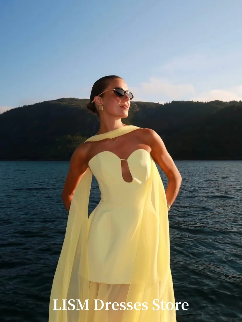 

LIAM Желтые милые вечерние платья трапециевидной формы из шелкового шифона по индивидуальному заказу Современные платья для выпускного вечера с шалью robe de soirée для вечеринки