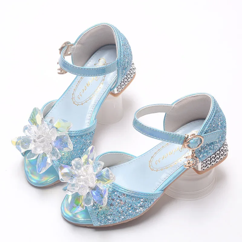 Girls Sandals Elegant Luxury Rhinestone Children High Heels Fashion Glitter Sequin Kid Princess Wedding Party Dress Single Shoes