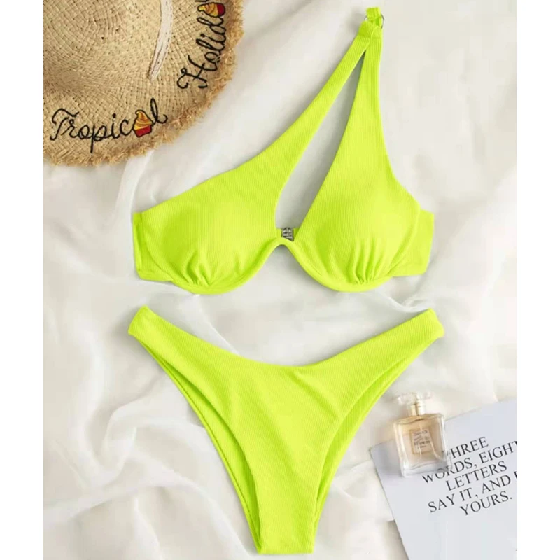 Onregelmatige Hollow Out Micro Bikini Badpak Vrouwen Een Schouder G-string Split Bikini Set 2023 Nieuwe Beachwear Tweedelige Sets