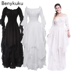 Vintage Victorian Medieval Dress Renaissance Black Gothic Dress Women Cosplay Halloween Costume Prom Princess Gown Plus Size 5XL