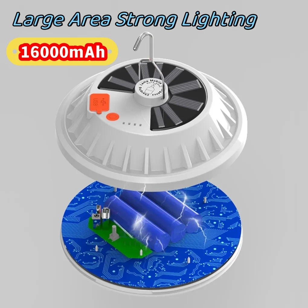 New 16000mAh Camping Lights Tent Lamp Solar LED Rechargeable Portable Lanterns Battery Lamp Outdoor Emergency Camping Lantern