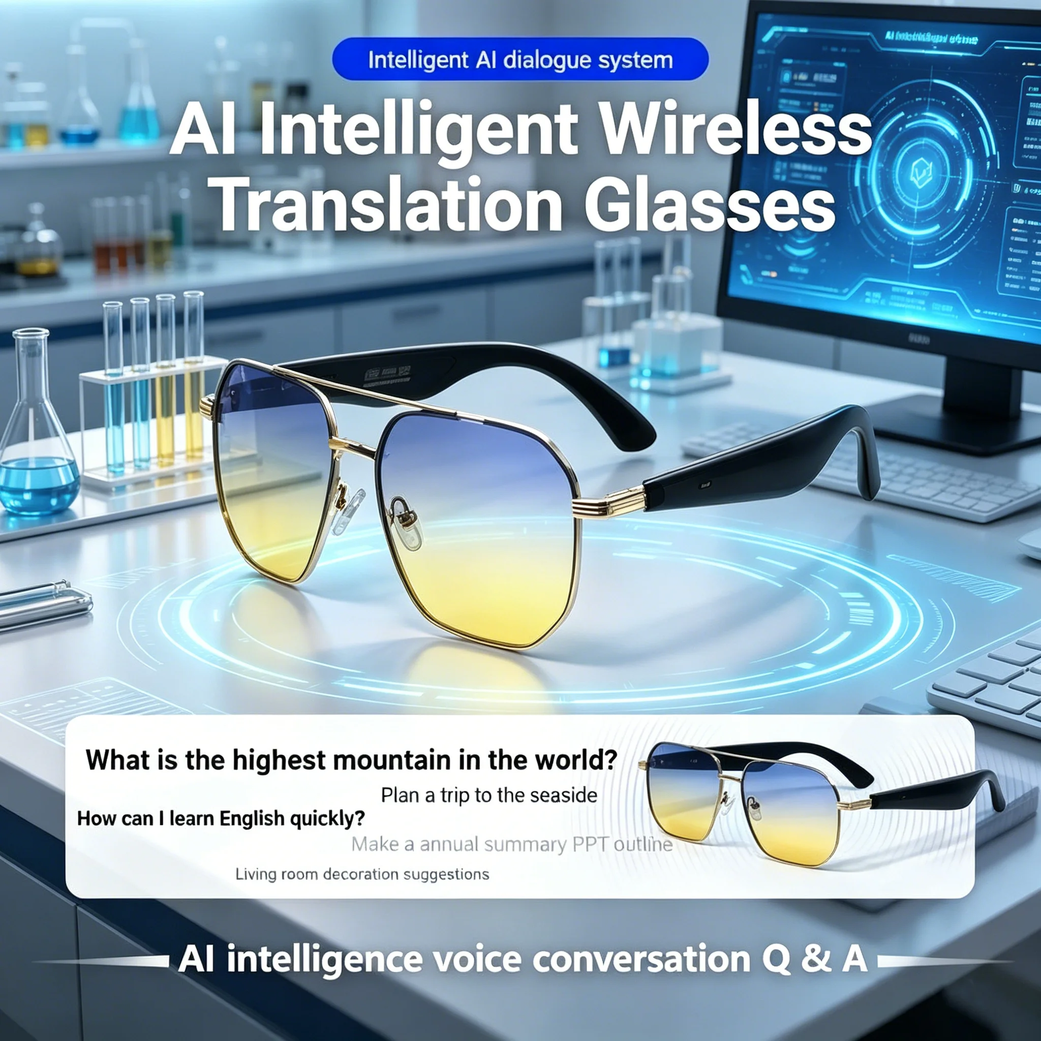 

Nova AI Smart Glasses Wireless Call Headset 2 In 1 Intelligent Translation Music Playing Sunglasses Voice Assistant