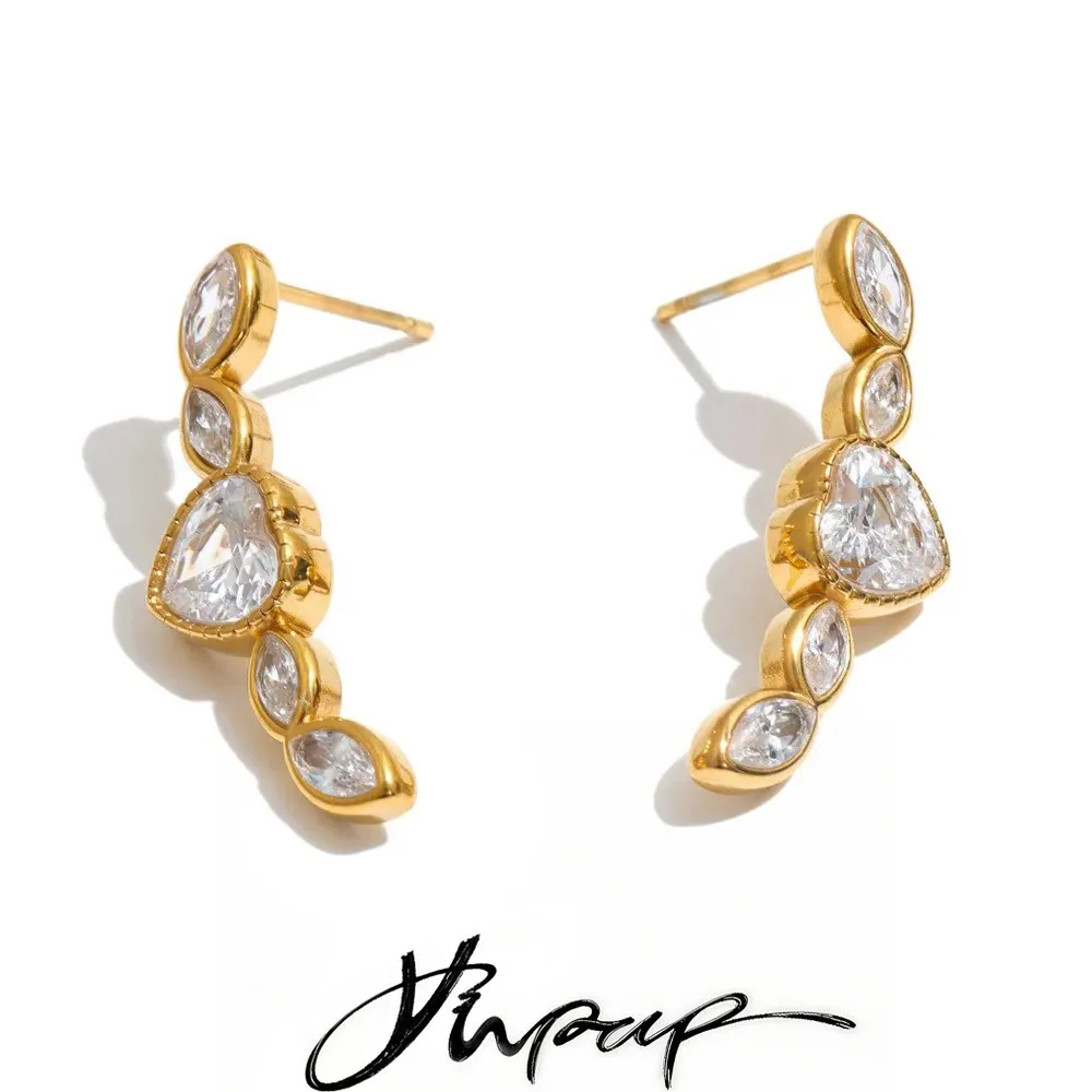 Yhpup Stainless Steel Stud Earrings Multicolor Cubic Zirconia Heart Premium Fashion Jewelry Accessories