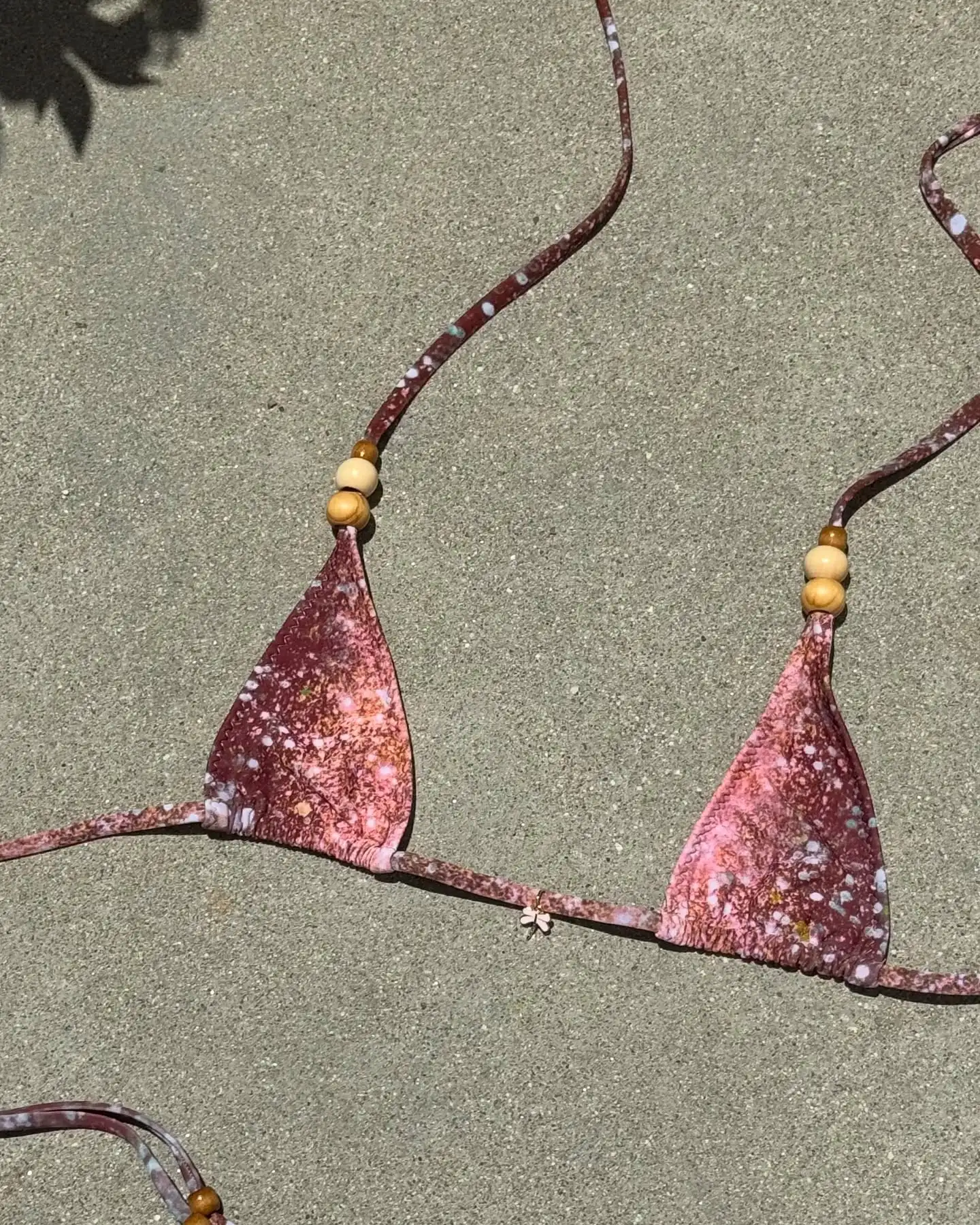 2025 Women's Two-Piece Swimsuit Pink Marble Pattern with Beaded Straps Perfect for Beach Wear and Pool Parties Summer Getaways