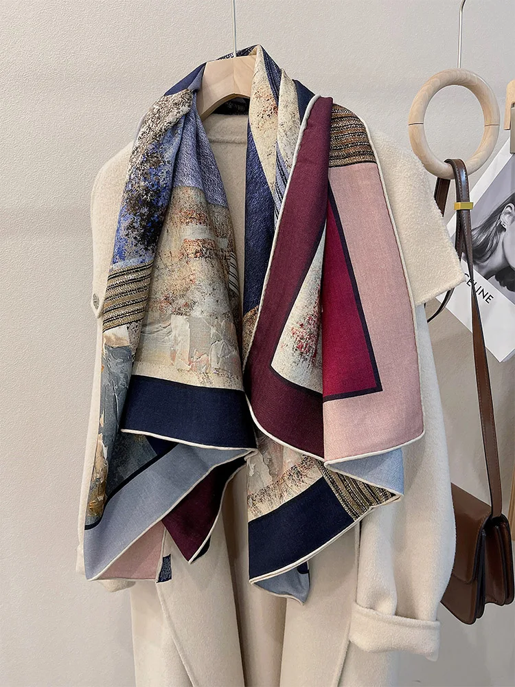 مزدوجة الوجه شالات الشتاء الفاخرة مصمم شالات النساء اليد رولارد وشاح الحرير والأوشحة الصوفية عاشق هدية الكريسماس 135 سنتيمتر #5