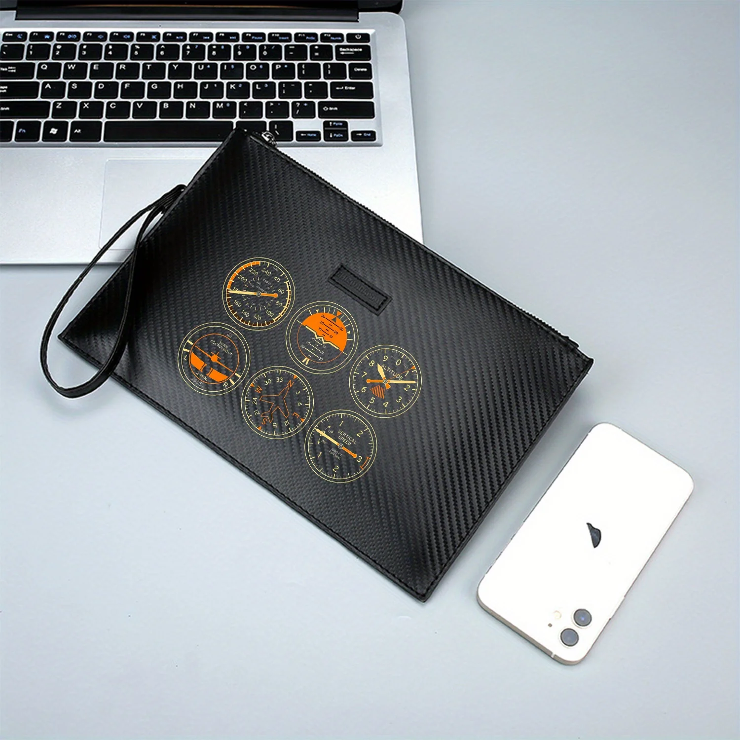 Flight instruments airplane display dial gauges Elegant Printed PU Men's Handbag Fashionable and Practical for Everyday Carry