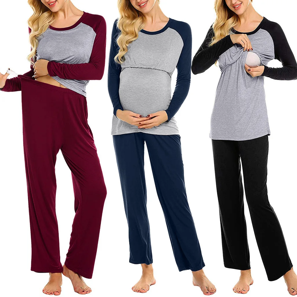 Maternity Clothes Pyjama Long Sleeve Lactation Nursing Sleepwear Pajamas Pregnant Pyjamas breastfeeding Set Autumn Winter