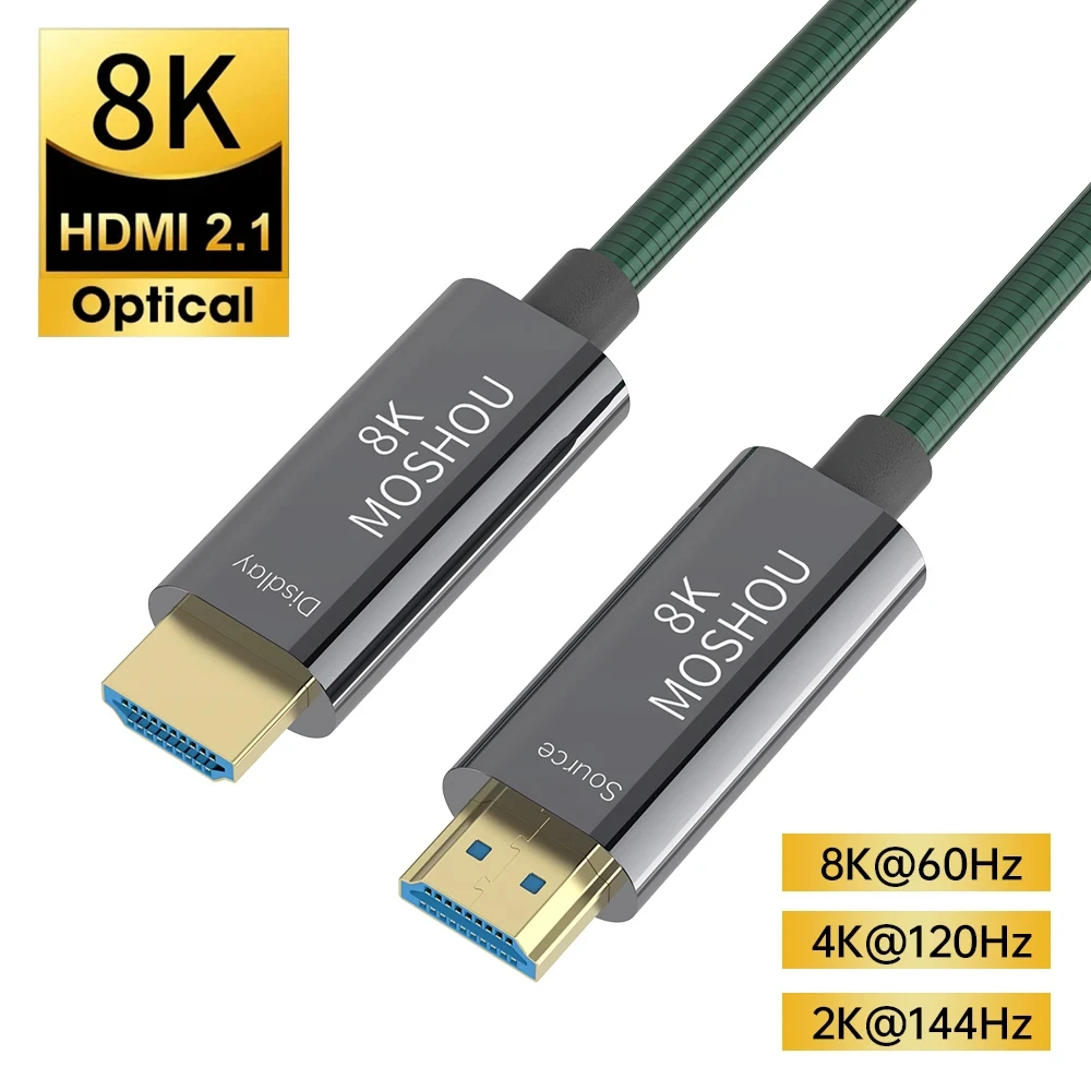 

MOSHOU 8K HDMI Fiber Optic Cable 48Gbps Ultra High Speed HDMI 2.1 Cable CL3 Rated 8K60Hz 4K120Hz Dynamic HDR HDCP 2.2 & 2.3 eARC