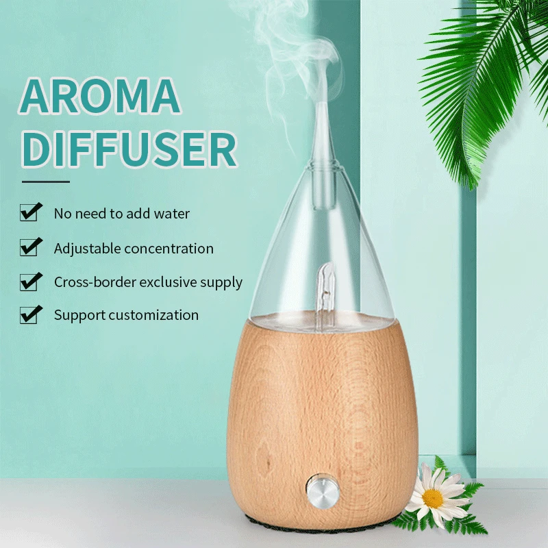 

Essential Oil Aroma Diffuser Round Solid Wood Waterless Aromatherapy Scent Machine LED Colored Nebulizing with Higher Atomizing