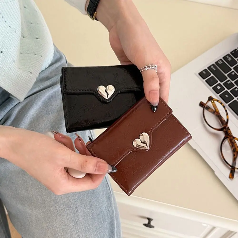 

Fashion Korean Crack Heart Wallet Short PU Leather Women's Leather Wallet Fold High Quality Student Purse Girls