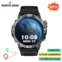 NORTH EDGE GPS Sports Smart Watch 1.43'' Amoled Display AOD Mens Watch Bluetooth Call Altitude Barometer Compass IP68 Waterproof