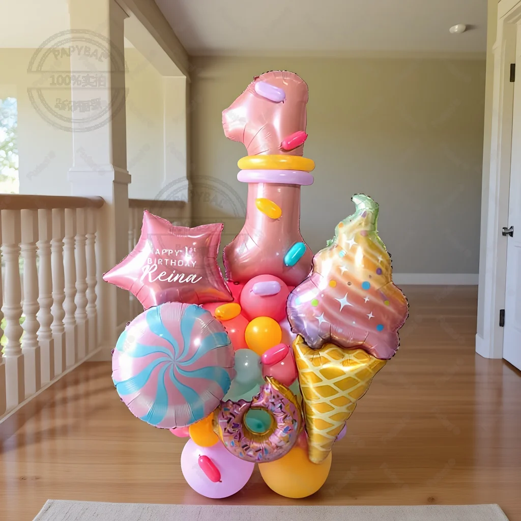 46pcs Donut Globos Foil Balloon Fruit Ice Cream Helium Balloon Birthday Party Decoration 32Inch Sweet Digital Baby Shower