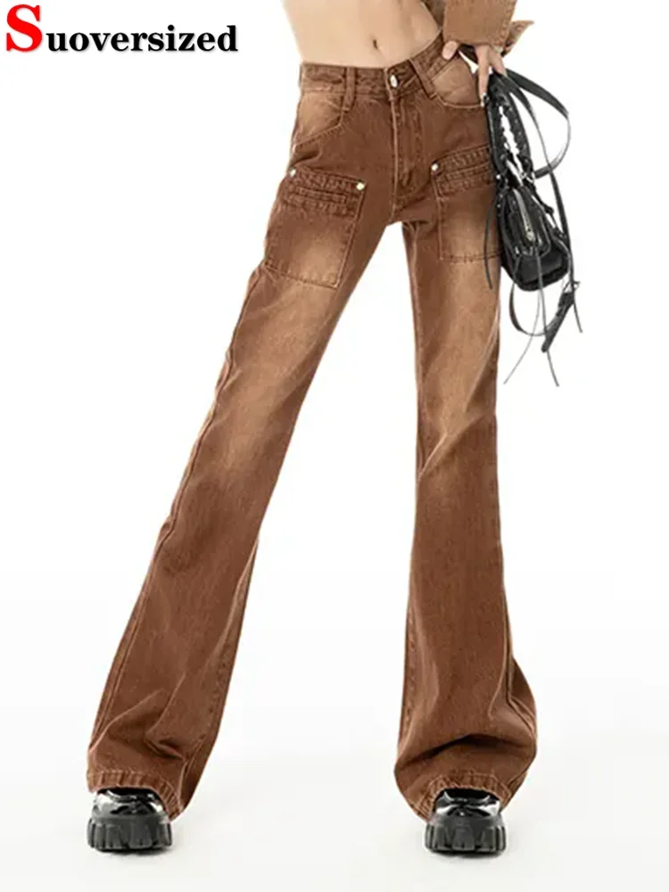 Y2k Vintage Skinny Flare Jeans Women Casual High Waist Stretch Boot Cut Boot Cut Denim Pants Korean Fashion Design Slim Vaqueros