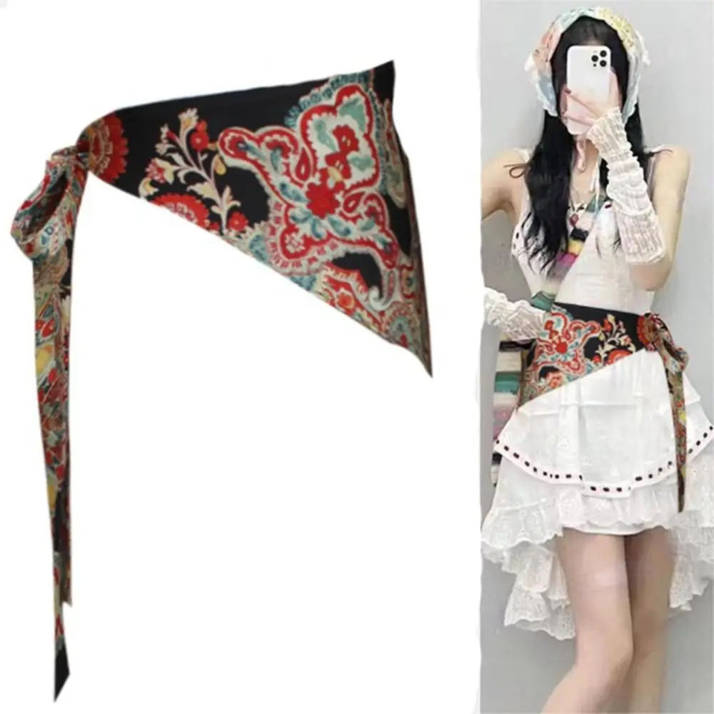 

Chinese Style Ethnic Triangular Waistband Embroidered Printing Tassel Floral Triangular Belt Clothing Accessories Exquisite