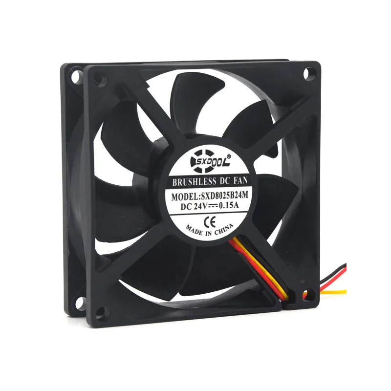 2pcs 24V fan 8cm 80mm 80x80x25 mm 2Pin3Pin 8025 Radiator dual ball dc 24V 0.15A 2200RPM server inverter axial Cooling Cooler Fan