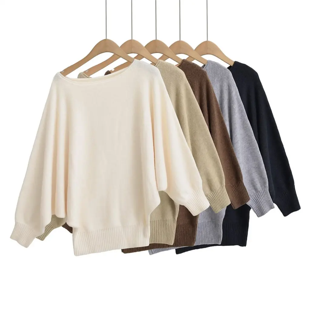 

YPFF женский трикотаж с открытыми плечами Pure Spice с наклонным воротником и длинными рукавами, свитер в ленивом стиле, модный осенний топ для девочек