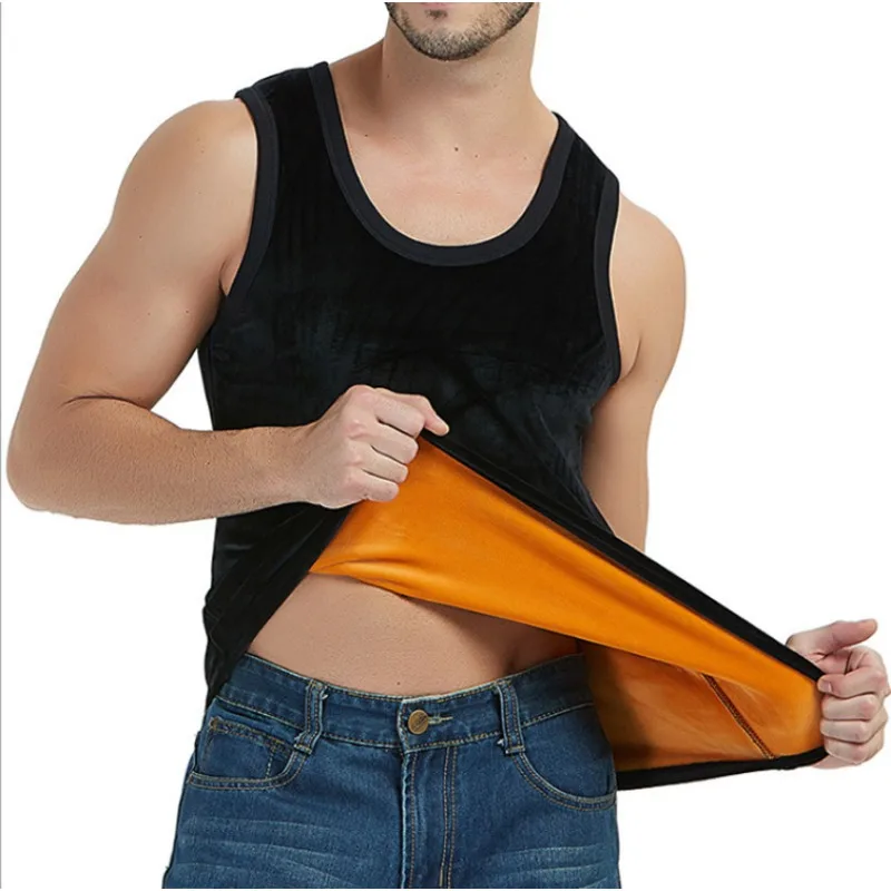 Men Thermal Vest Gold Velvet Sleeveless Underwear Base and Pile Thickened Double-Faced Men Vest Black Sleeveless Top