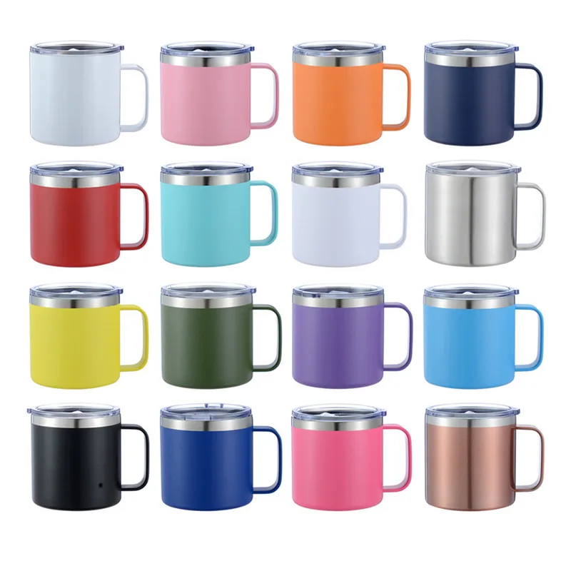 Custom Name 14oz Coffee Mug With Handle Double Wall Stainless Steel Tumbler Vacuum Insulated Thermal Beer Cup Travel Thermos