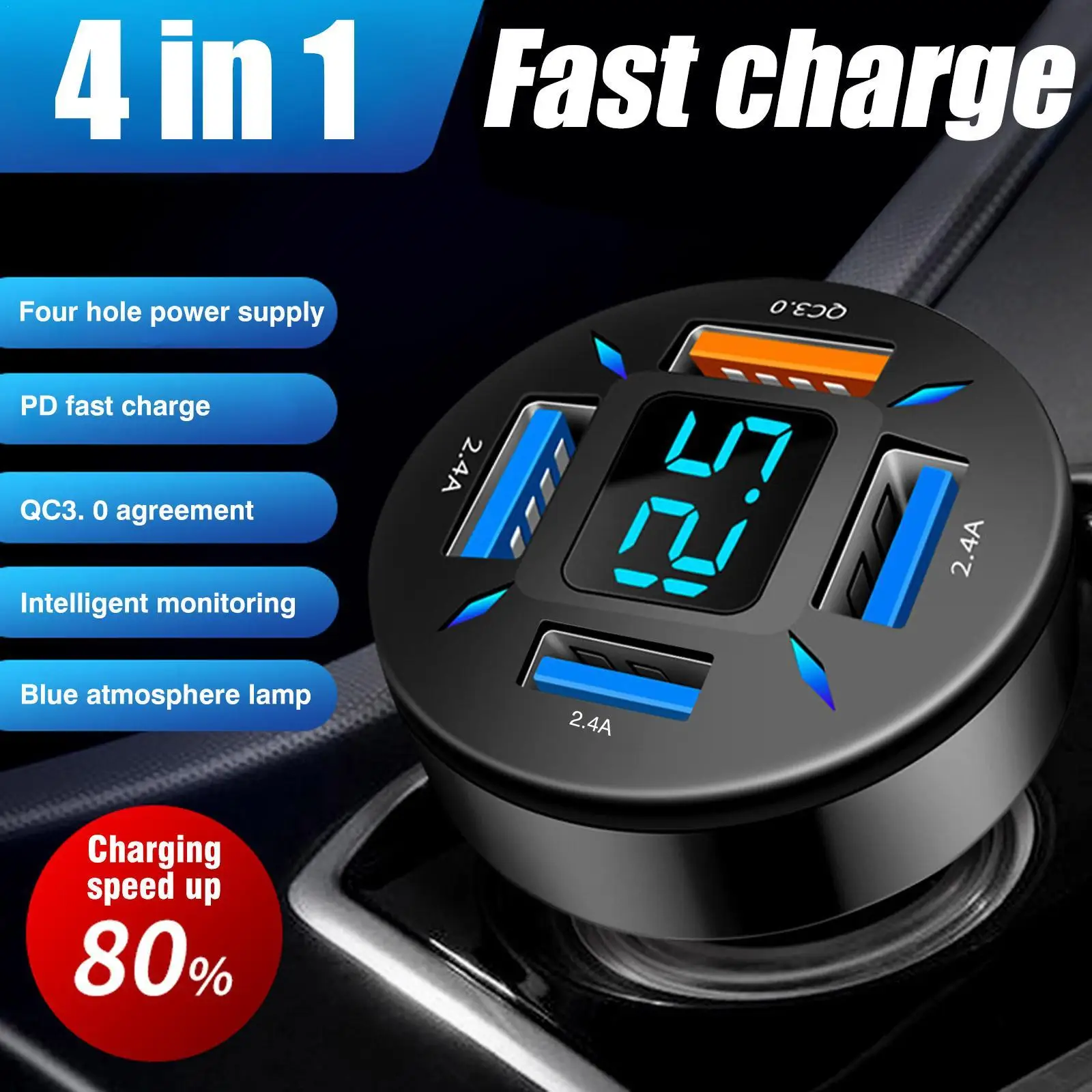 4 Ports USB Quick Car Charger QC3.0 for Mitsubishi ASX Outlander Lancer EX Pajero Opel Mokka Volvo S60 V60 XC60