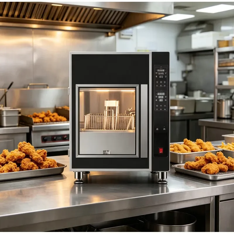 Fryer Without Ventilation with 5-Level Oil Fume Filtration, No Chimney, Auto Basket Lift, 6 Presets for Indoor Shopping Mall