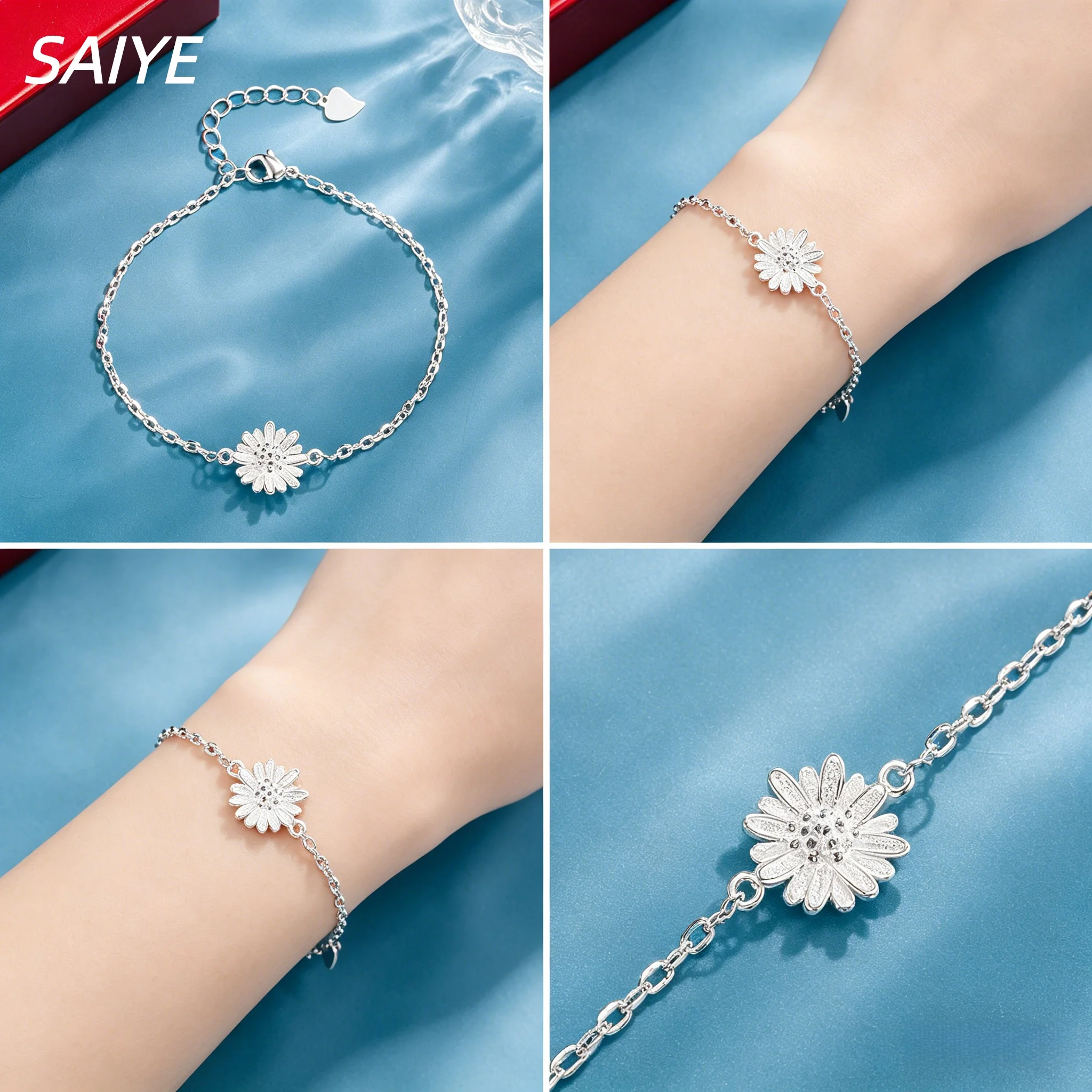 925 Sterling Silber Gänseblümchen-Armband für Damen, Verstellbares Kettenarmband, Modischer Minimalistischer Alltagsschmuck, Geschenk