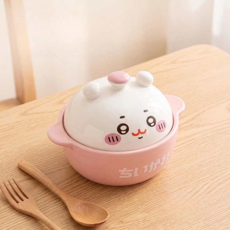 Chiikawa Cute Instant Noodle Bowl with Lid, Insulated Large Capacity Ramen Bowl, Press Noodle Lid Dorm Essential for Students