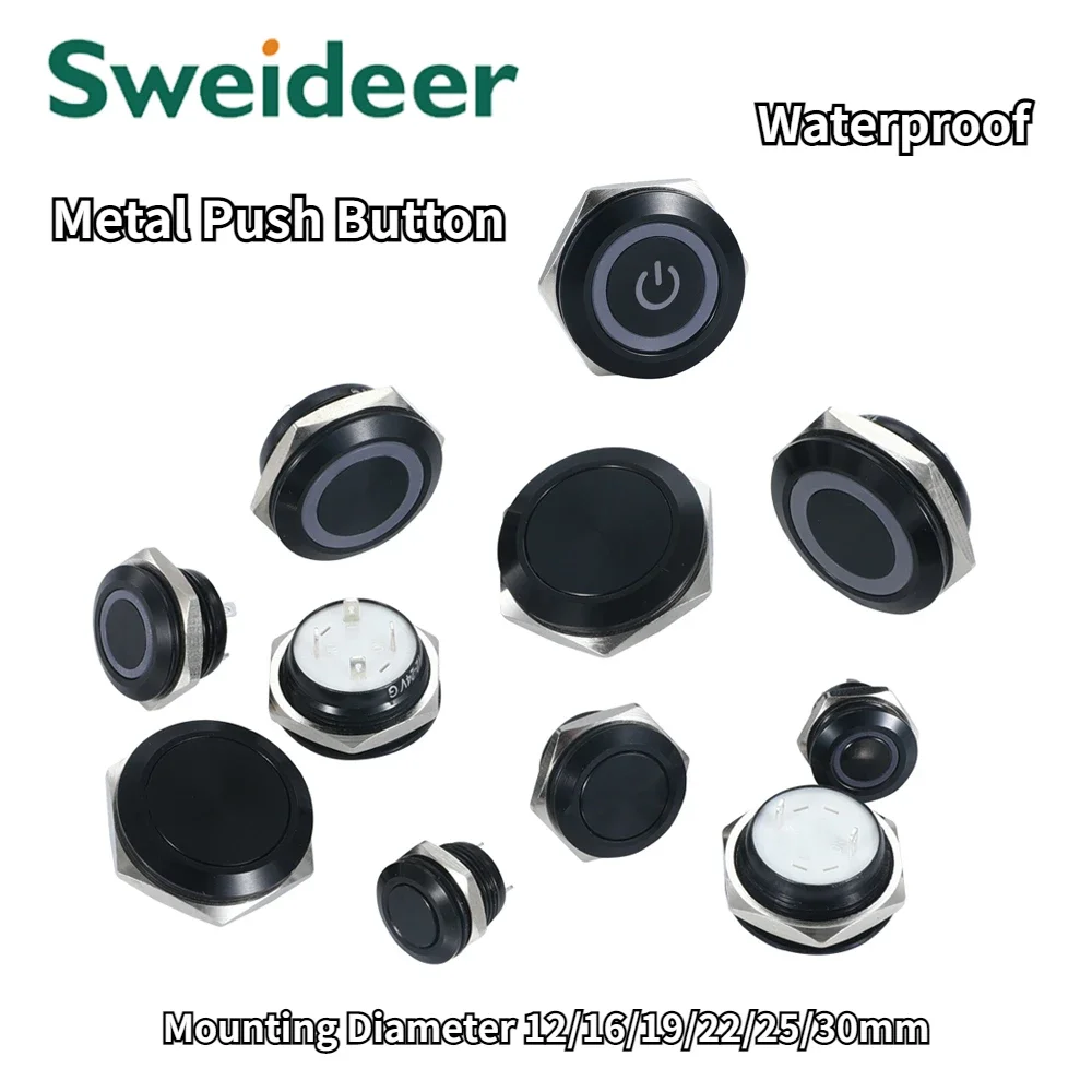 

Metal Push Button Switch Short Stroke Self-Reset Momentary On Off for Power Led Light Touch Elevator Car Computor Waterproof