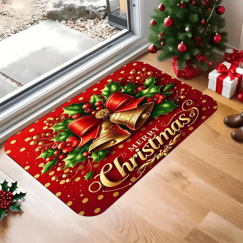 Christmas Snowman Doormat Snowmen Box Holly Berry Wood‑Plank Print Floor Mat Winter Holiday Rug for Indoor Entrance Home Decor