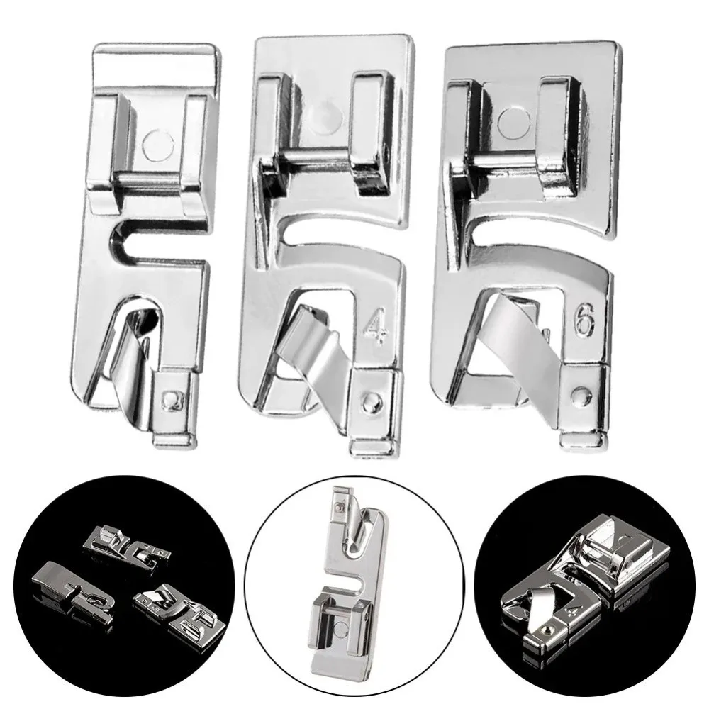 3mm 4mm 6mm Rolled Hem Presser Foot Household Compatible Multiple Widths Sewing Machine Presser Foot Metal Construction